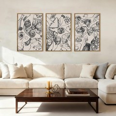 Framed Wood Kitchen Wall Art Set 3 Modern Abstract Party Food Prints 16×24