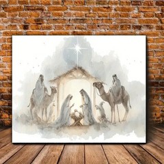 Nativity Scene 16x24Framed Canvas Christmas Holy Family Wall Art Religious Decor