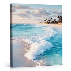 Coastal Ocean Wave Wall Art Decor Seascape Beach Painting Picture Artwork Blu…