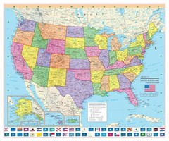 Cool Owl Maps United States Wall Map Poster 24″x20″ US Flags – Paper