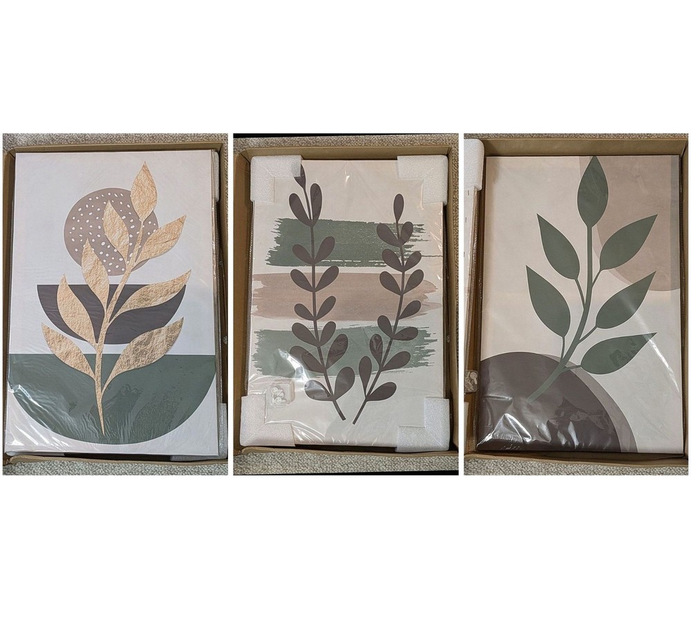 3-Pc Canvas Wall Art (12″ x 16″)x3 Sage Green Gold Brown