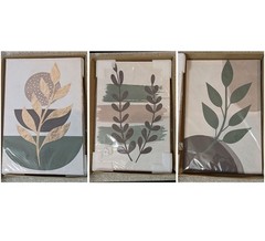 3-Pc Canvas Wall Art (12″ x 16″)x3 Sage Green Gold Brown