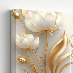 3 Pieces Elegant Gold White Tulips Large Wall Art Set for Bedroom Set Of 3