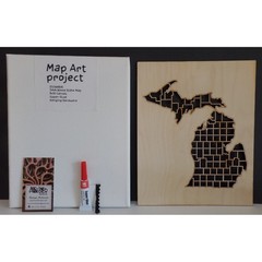 Michigan Map Craft Kit Natural Wood Laser Cut & Canvas 8×10 Wall Decor USA #M16