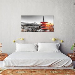 Serene Japanese Temple in Autumn 48″x24″ Canvas Wall Art Black and Red Fall Fuj
