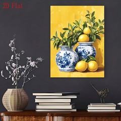 Blue and White Vases with Lemons Canvas Wall Art, Kitchen Home Decor