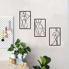 3Pcs 15.7×9.8in Metal Minimalist Abstract Woman Wall Art, Line Drawing Wall Art