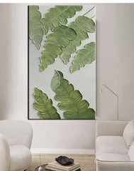 Modern minimalist 3D textured wall art Oil PaintingsCanvas on Green plant 30×60