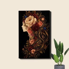 Floral Woman Canvas Print Embroidered Style Boho Botanical Portrait