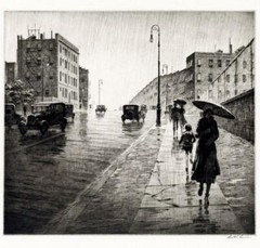 Rainy Day Queens NY Martin Lewis Circa 1931 Art Print Urban Landscape