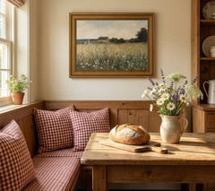 Gold Framed Country Cottage Canvas Wall Art, Vintage Rustic Farmhouse Paintin…