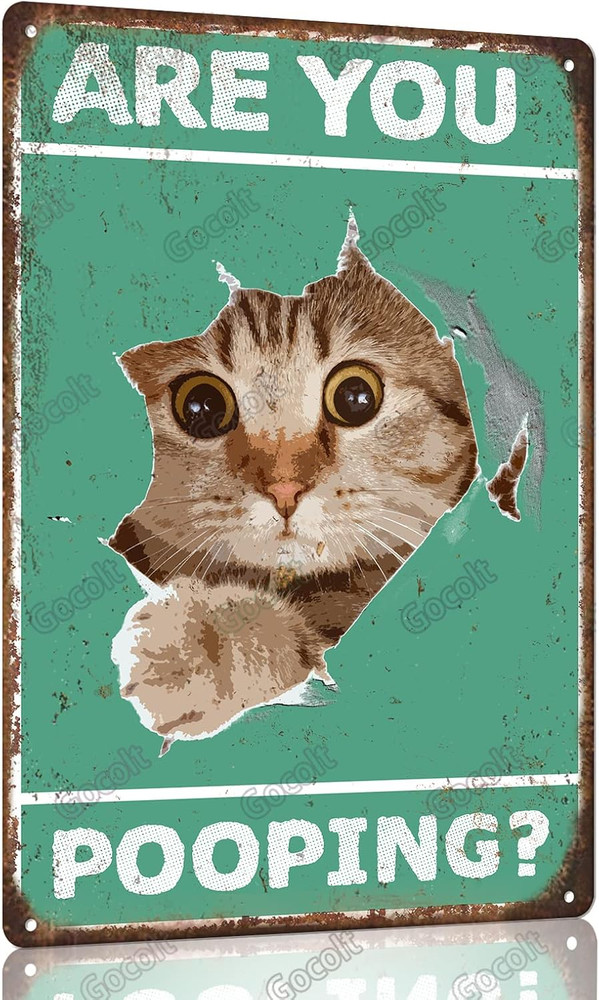 Black Cat Wall Art Vintage Bathroom Decor Poster – «Are You Pooping?»- Bathro…