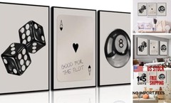 3Pcs Black and White Poker Dice Wall Art Funky Retro 16″L x 12″W Dice Poster
