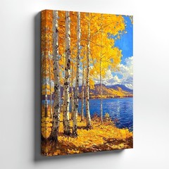 Wall Art Autumn Aspen Trees Lake Mountain Landscape Canvas Print Decor 16×24