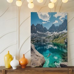 Mountain Lake Landscape Canvas Wall Art Nature Scene Crystal Clear Water Print