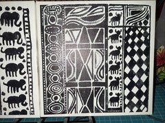 Tribal Elephant Art And Water buffalo Prints On Canvas Wall Hangings. Set Of 2