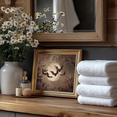 Vintage Bat Halloween Wall Art, Gothic Bat Full Moon Canvas Print, Rich Tones…