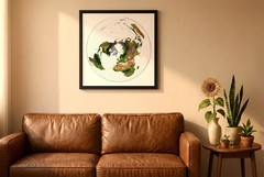 World Map, WGS 1984 Grid North Projection World Map, Framed World Relief Map