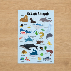 Ocean Animals Kids Learning Chart Poster, Sea Life Wall Decor | Multiple Sizes