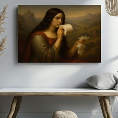 Classical Woman Holding Paper and Toilet Roll Scenic Landscape Canvas Wall Art