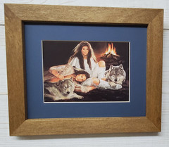 Maija Native American lady and man wolf fire Stained 8×10 framed wall picture