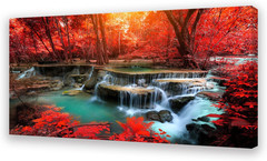 BK03950 Wall Art Decor Canvas Print Picture Red Forest Waterfalls 1 Piece Modern