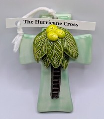 Tropical Cross 3D Palm Leaves Yellow Coconuts Light Green 4″ x 3″ Signed