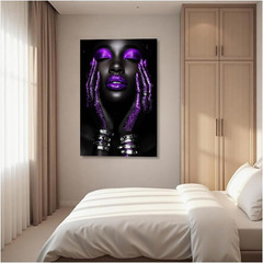 Purple Afro Woman Canvas Art – Modern Black Girl Wall Decor (20″x30″)