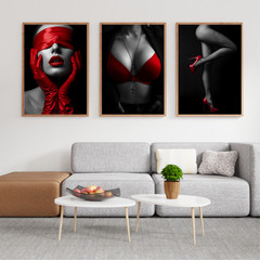Abstract Digital Printable Wall Art Set of 3 print, Boho, HD JPEG Red and Black