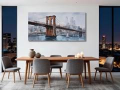 Brooklyn Bridge Wall Art Canvas Cityscape Painting Large 48″x24″, Skyline New…