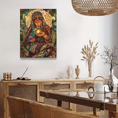 Canvas Art Framed Boho Shaman Parrot Color Mosaic Portrait Decor