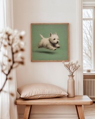 West Highland Terrier Zoomies Oil Painting Poster Dog Wall Art