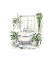 11×14 Blue and White Bathroom Canvas Print Wall Art