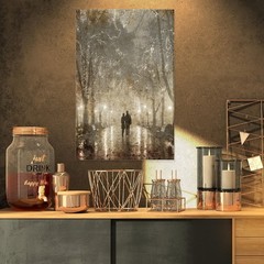 Designart – Couple Walking in Night – Lights Landscape Wall Art – 16×32