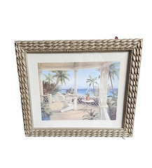Framed Watercolor Print Sea Porch Ocean View 7.5×5.5 in 8×10 Frame