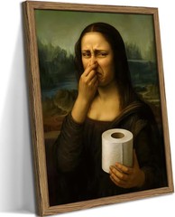 Funny Mona Lisa Bathroom Wall Art Framed Classical Pinching Nose Canvas Print…
