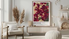 Dark Red Orchid Botanical Art Print Magenta Floral Poster Modern Home Wall Decor
