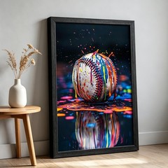 Black Solid Wood Framed Graffiti Baseball Wall Art, 8×10 Inch Colorful Sports…