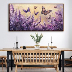 48×24 Inches Poster Frame Wall Art – Purple Lavender Butterfly Picture Artwor…