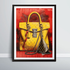 Luxury Red & Yellow Fashion Designer Handbag Tote Digital Wall Art Poster