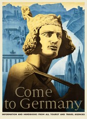 COME TO GERMANY STATUE OF BAMBERGER RIDER TOURISM TRAVEL VINTAGE POSTER REPRO