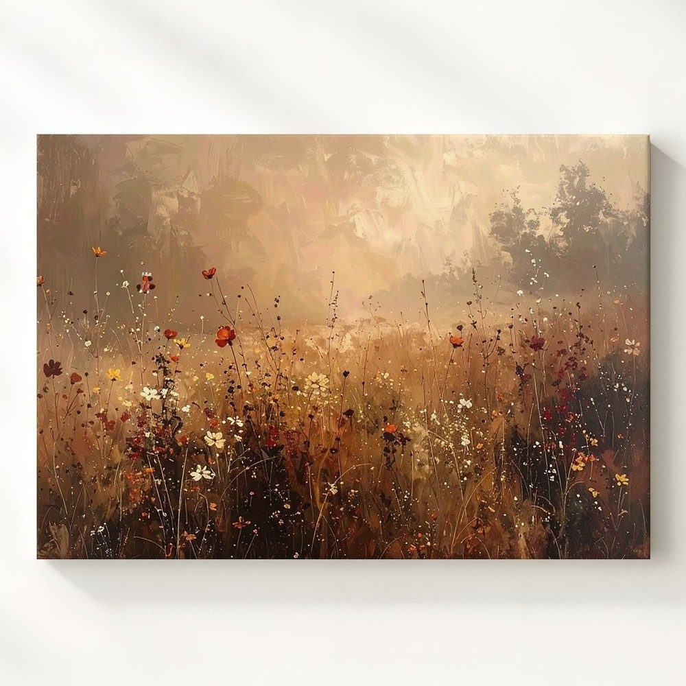 Golden Meadow Canvas Soft Wildflower Field Art In Earth Tones When The World