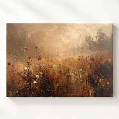 Golden Meadow Canvas Soft Wildflower Field Art In Earth Tones When The World