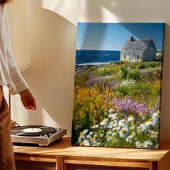 Wall Art Coastal Cottage Ocean View Wildflower Meadow Landscape Print Decor