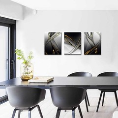3 Piece Canvas Print Gold Modern Abstract Wall Art Decor Black and White Artw…