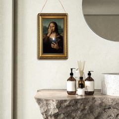 Playful 8×12 Mona Lisa Art in Gold Frame – Perfect for Quirky Bathroom Decor