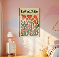 Flores De Mexico Wall Art, Mexican Folk Art Print, Vintage Botanical Poster