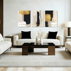 3 Pcs Black White and Gold Abstract Wall Art Modern Textured Framed Canvas Pr…