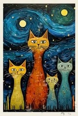 Canvas Wall Art 4 Colorful Cats Whimsical 12 x 16 Unframed 743