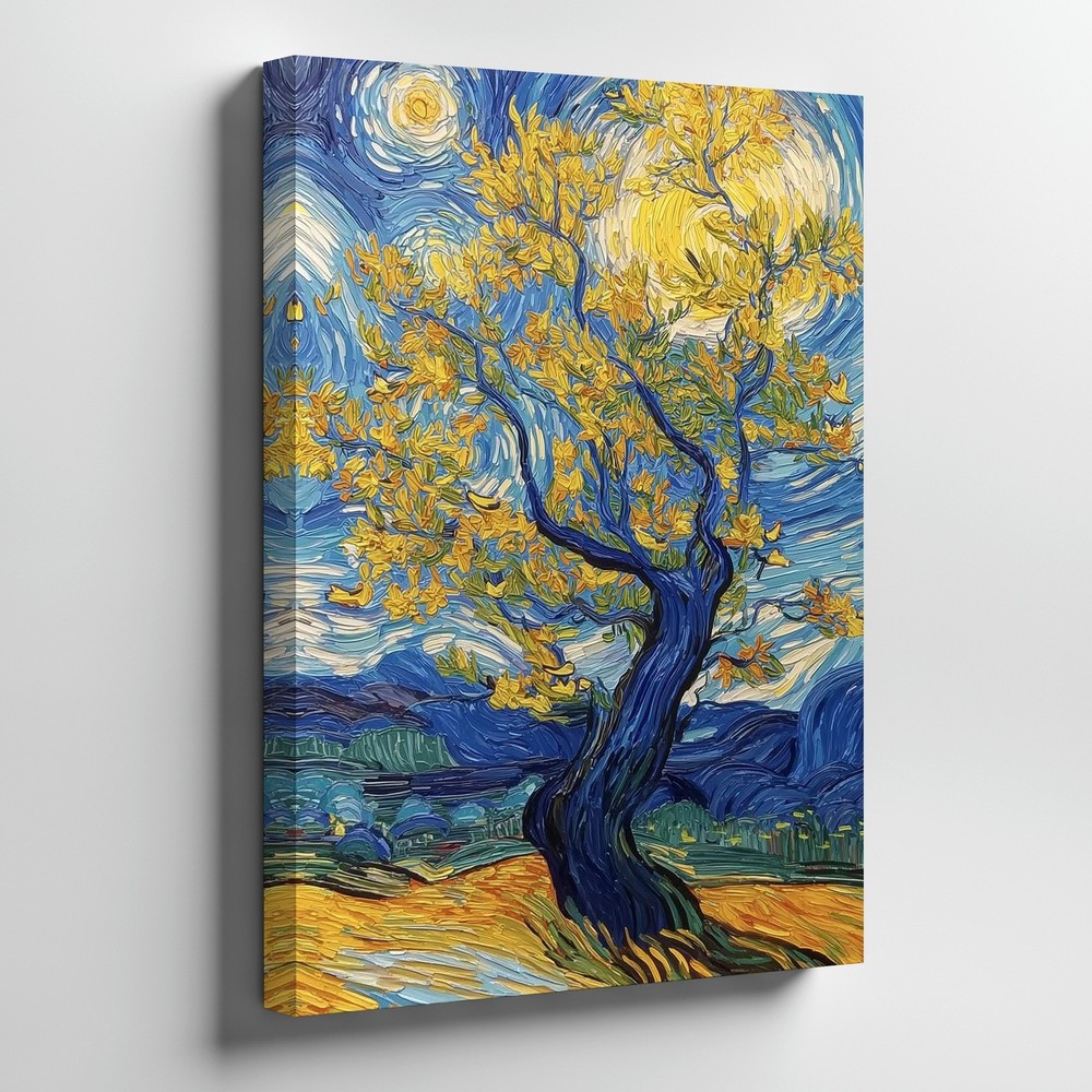 Yellow Tree Moonlight Landscape Canvas Wall Art Vintage Style Home Decor Print
